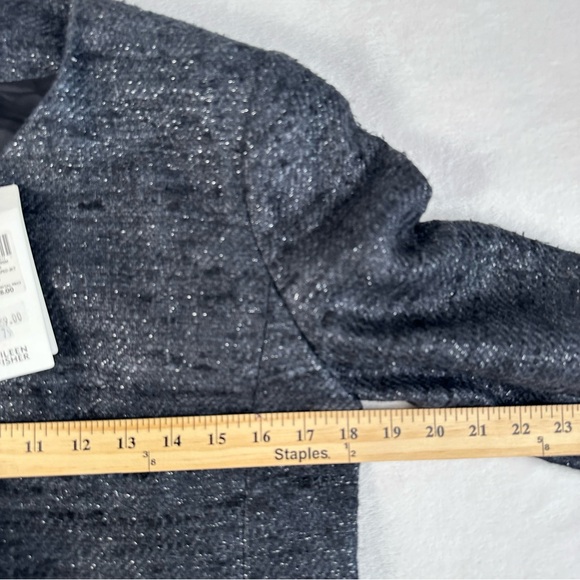 NWT Eileen Fisher Blazer Hand Loomed Sparkle Silk Round Neck Jacket Black Size 6 - Picture 5 of 13